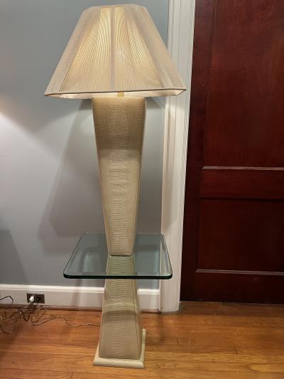 Karl Springer FAUX LIZARD AND GLASS TABLE FLOOR LAMP IN THE MANNER OF KARL SPRINGER