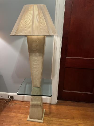 Karl Springer FAUX LIZARD AND GLASS TABLE FLOOR LAMP IN THE MANNER OF KARL SPRINGER