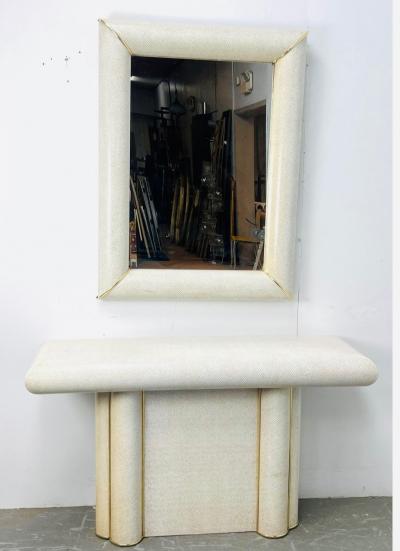 Karl Springer FAUX SNAKESKIN AND BRASS MIRROR AND CONSOLE IN THE MANNER OF KARL SPRINGER