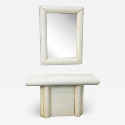 Karl Springer FAUX SNAKESKIN AND BRASS MIRROR AND CONSOLE IN THE MANNER OF KARL SPRINGER
