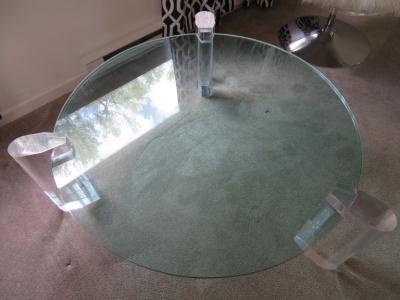 Karl Springer Gorgeous Karl Springer Style Lucite Column Round Coffee Table Mid Century Modern
