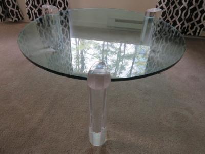 Karl Springer Gorgeous Karl Springer Style Lucite Column Round Coffee Table Mid Century Modern