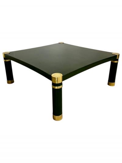 Karl Springer Green Crackle Lacquer and Brass Coffee Table 1970