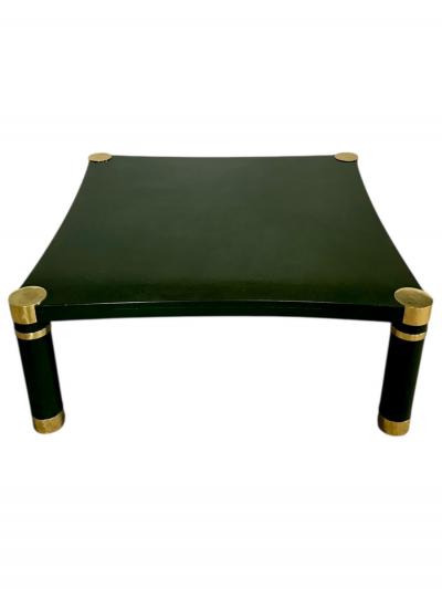Karl Springer Green Crackle Lacquer and Brass Coffee Table 1970