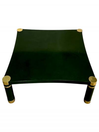 Karl Springer Green Crackle Lacquer and Brass Coffee Table 1970