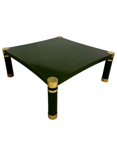 Karl Springer Green Crackle Lacquer and Brass Coffee Table 1970
