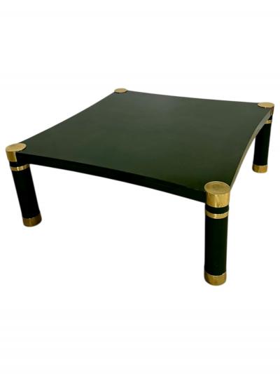 Karl Springer Green Crackle Lacquer and Brass Coffee Table 1970