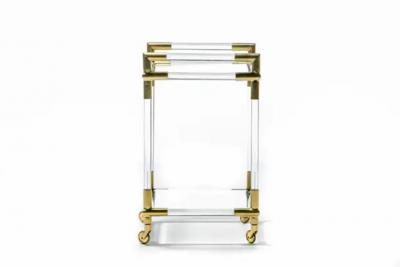 Karl Springer Hollywood Regency Lucite and Brass Rolling Bar Cart 1970s