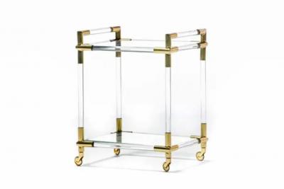 Karl Springer Hollywood Regency Lucite and Brass Rolling Bar Cart 1970s