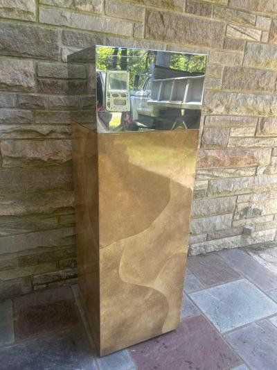 Karl Springer Incredible Tall Karl Springer style Goatskin Chrome Pedestal Mid Century Modern