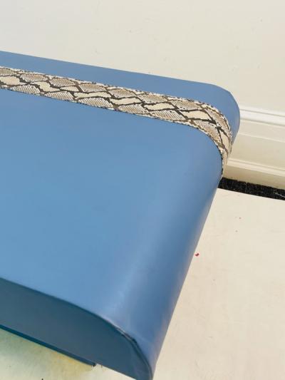Karl Springer KARL SPRINGER STYLE PERIWINKLE BLUE LEATHER AND PYTHON COFFEE TABLE BENCH