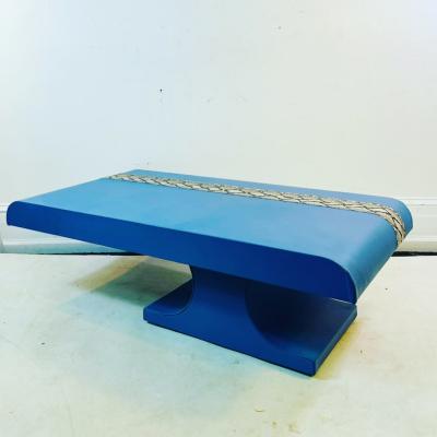Karl Springer KARL SPRINGER STYLE PERIWINKLE BLUE LEATHER AND PYTHON COFFEE TABLE BENCH