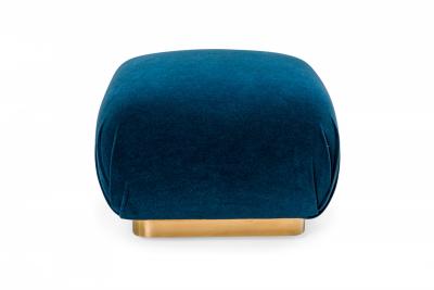 Karl Springer Karl Springer American Blue Velvet and Steel Souffle Ottoman