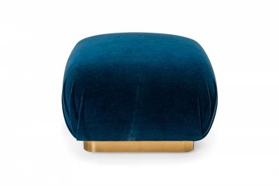Karl Springer Karl Springer American Blue Velvet and Steel Souffle Ottoman