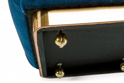 Karl Springer Karl Springer American Blue Velvet and Steel Souffle Ottoman