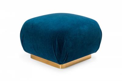 Karl Springer Karl Springer American Blue Velvet and Steel Souffle Ottoman