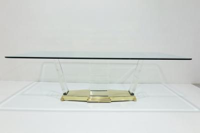 Karl Springer Karl Springer Attributed Dining Table with Lucite Supports and Brass Base