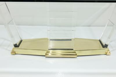 Karl Springer Karl Springer Attributed Dining Table with Lucite Supports and Brass Base