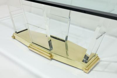 Karl Springer Karl Springer Attributed Dining Table with Lucite Supports and Brass Base