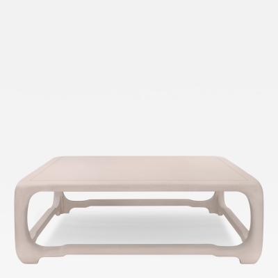 Karl Springer Karl Springer Chinese Cube Style Coffee Table in Beige Lacquered Linen 1980s