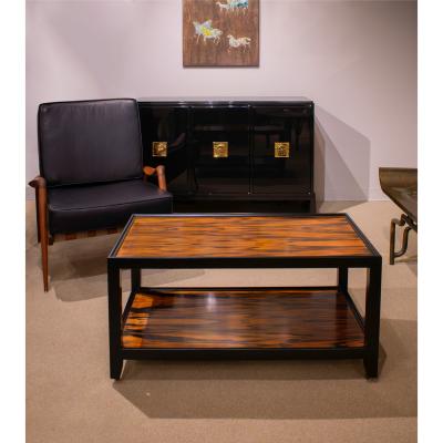 Karl Springer Karl Springer Coffee Table in Figured Zebrawood and Black Lacquer 1980s