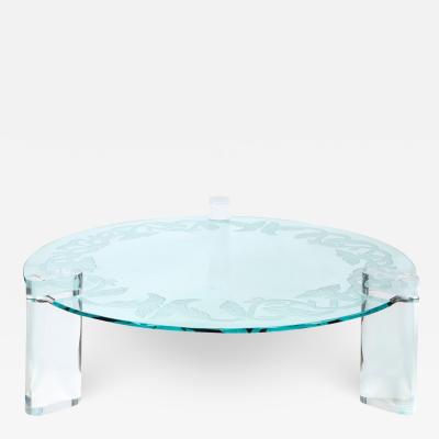 Karl Springer Karl Springer Coffee Table with Lucite Legs and Unique Glass Top 1980s Signed 