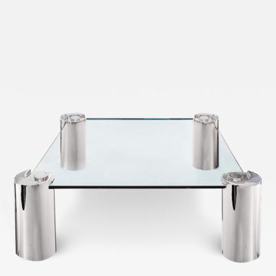 Karl Springer Karl Springer Coffee Table with Sculpture Leg in Chrome 1980s Signed 