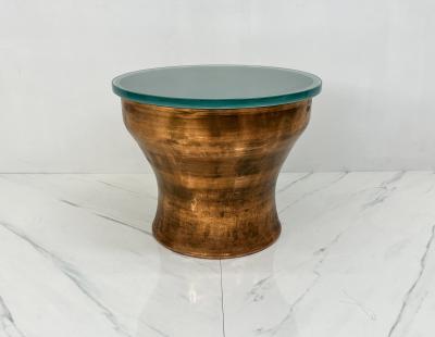 Karl Springer Karl Springer Copper Rain Drum Table With Original Textured Glass Top