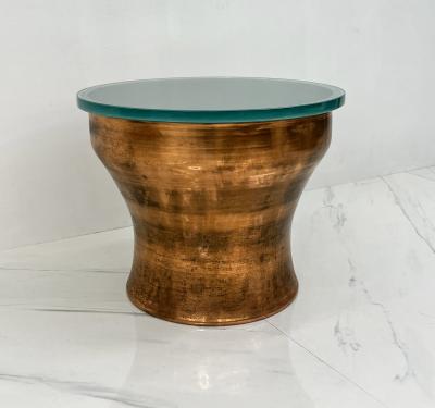 Karl Springer Karl Springer Copper Rain Drum Table With Original Textured Glass Top