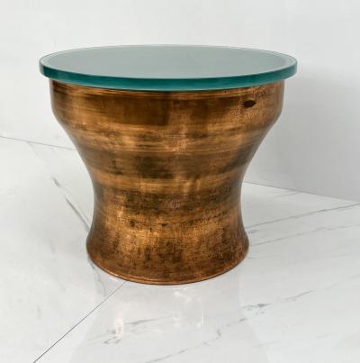 Karl Springer Karl Springer Copper Rain Drum Table With Original Textured Glass Top