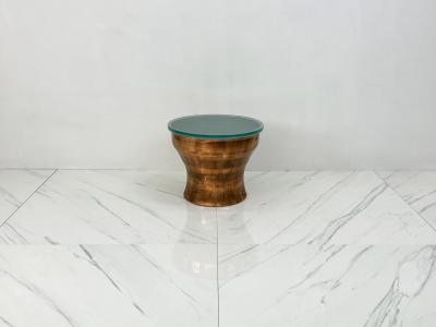 Karl Springer Karl Springer Copper Rain Drum Table With Original Textured Glass Top