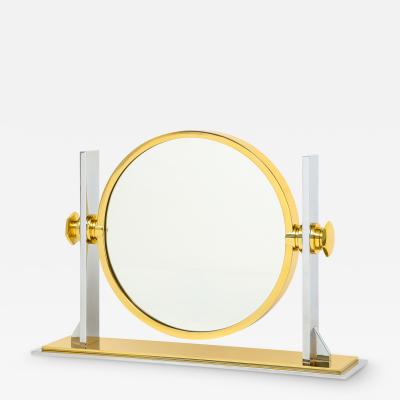 Karl Springer Karl Springer Finely Crafted Vanity Mirror in Polished Steel and Brass 1980s
