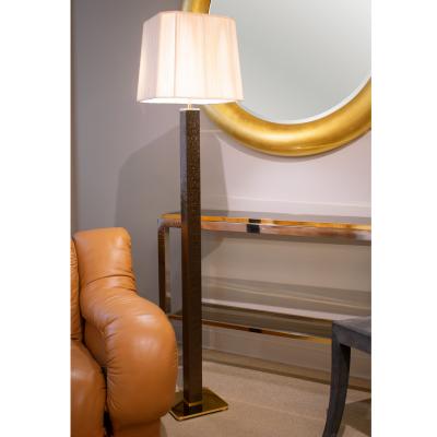 Karl Springer Karl Springer Floor Lamp in Deep Brown Crocodile with Brass Accents 1970s