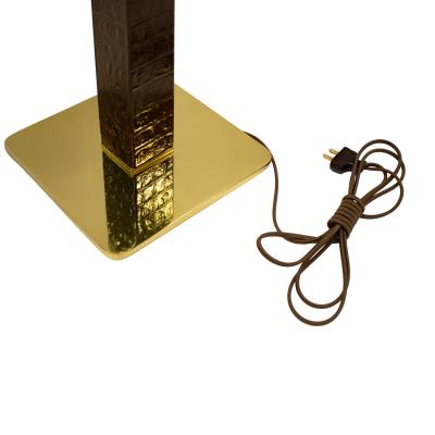 Karl Springer Karl Springer Floor Lamp in Deep Brown Crocodile with Brass Accents 1970s
