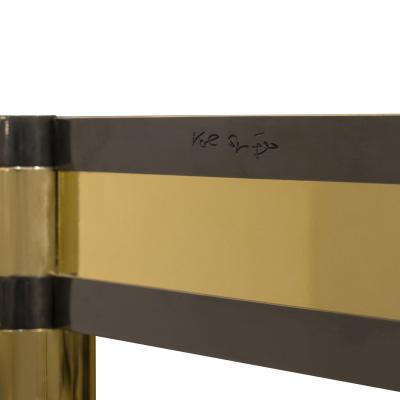 Karl Springer Karl Springer Game Table in Brass Gunmetal with Lizard Leather 1980s Signed 