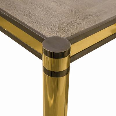 Karl Springer Karl Springer Game Table in Brass Gunmetal with Lizard Leather 1980s Signed 