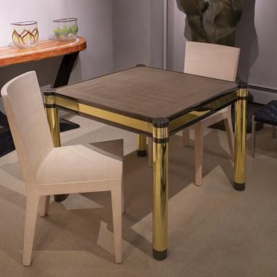 Karl Springer Karl Springer Game Table in Brass Gunmetal with Lizard Leather 1980s Signed 