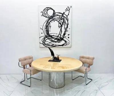 Karl Springer Karl Springer Goatskin Dining Table With Custom Chrome Drum Base