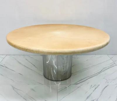 Karl Springer Karl Springer Goatskin Dining Table With Custom Chrome Drum Base