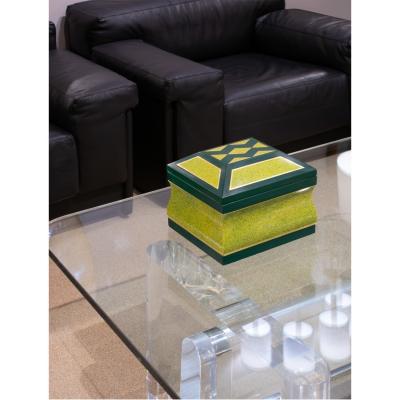 Karl Springer Karl Springer Hinged Box in Green Lacquer with Gold Foil 1970s