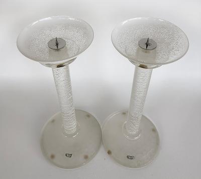Karl Springer Karl Springer Italian Seguso Silver Infused Candlesticks 1980s a Pair