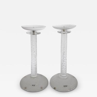 Karl Springer Karl Springer Italian Seguso Silver Infused Candlesticks 1980s a Pair