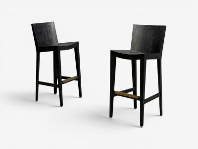 Karl Springer Karl Springer JMF Barstools Embossed Lizard Leather Brass USA 1986