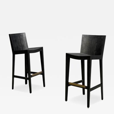 Karl Springer Karl Springer JMF Barstools Embossed Lizard Leather Brass USA 1986