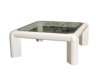 Karl Springer Karl Springer Mark II White Leather w Gunmetal Inlay Coffee Table 1986