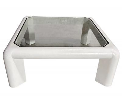 Karl Springer Karl Springer Mark II White Leather w Gunmetal Inlay Coffee Table 1986