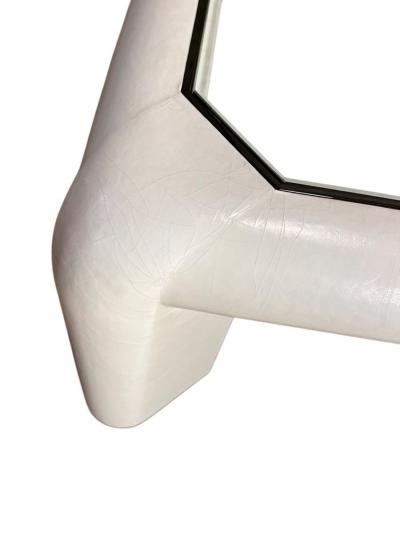 Karl Springer Karl Springer Mark II White Leather w Gunmetal Inlay Coffee Table 1986