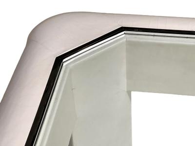 Karl Springer Karl Springer Mark II White Leather w Gunmetal Inlay Coffee Table 1986