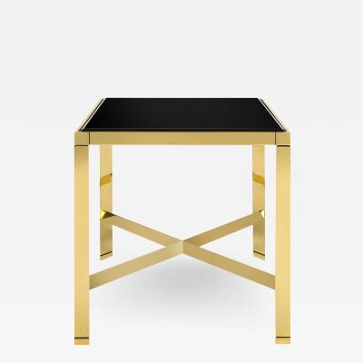 Karl Springer Karl Springer Metal End Table in Brass with Black Glass Top 1980s