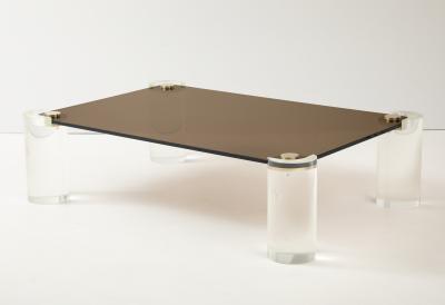Karl Springer Karl Springer Mid Century 1980s Lucite and Brass Smoked Glass Coffee Table 